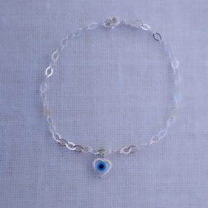 PULSEIRA OLHO GREGO AZUL CLARO EM FORMATO DE CORAÇÃO