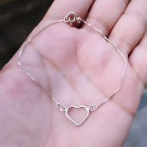 PULSEIRA EM JOIA NA PRATA CORAÇÃO VAZADO